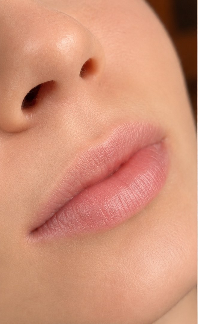 Lip filler before and after results at Silk Clinics Dubai — natural lip enhancement showing improved volume and border definition.