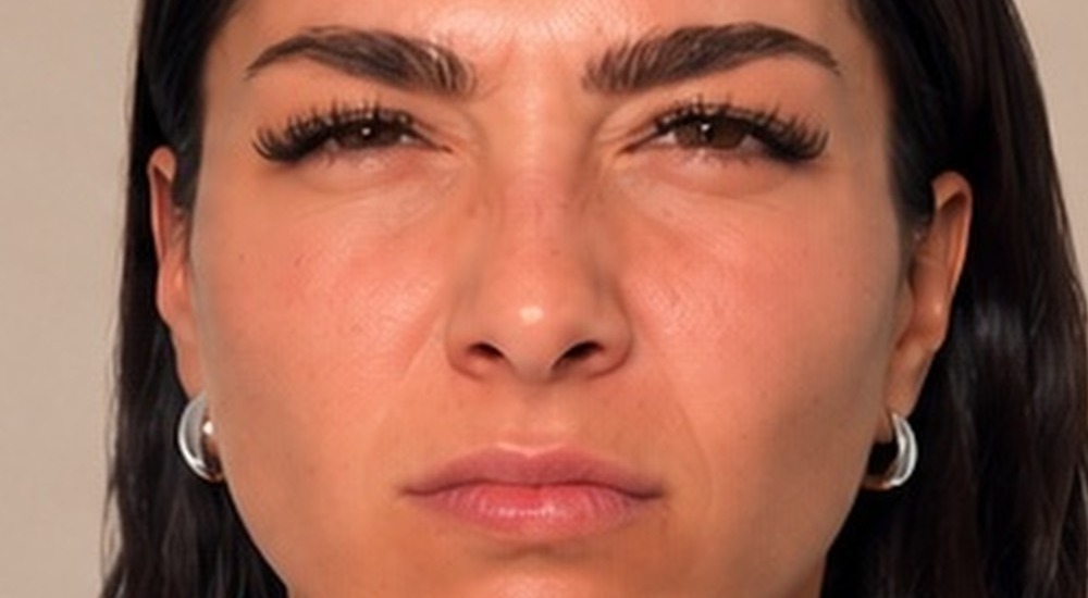 After Botox frown lines treatment at Silk Clinics Dubai — softer glabellar area on the same frown expression.