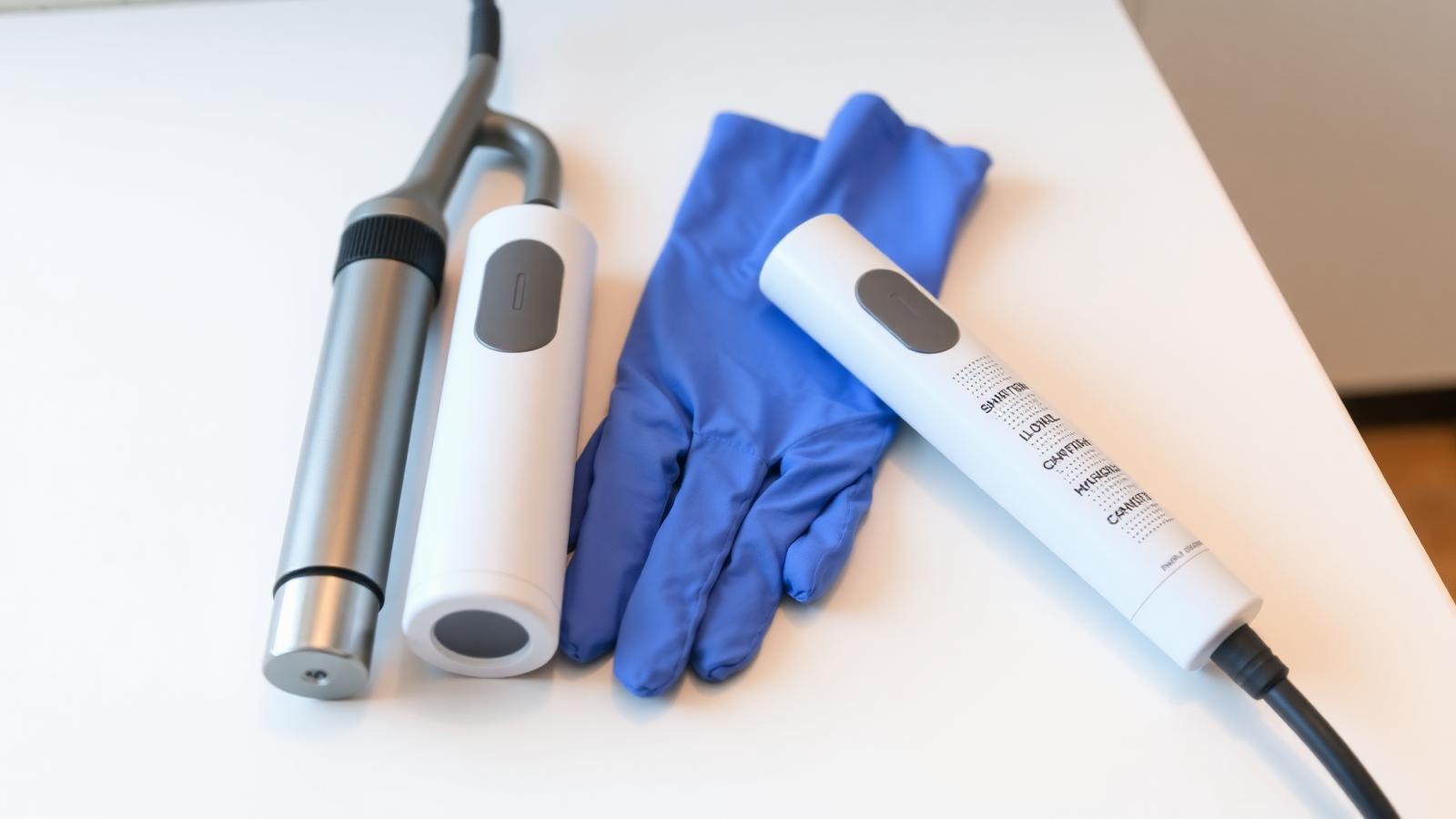 CO2 laser vs microneedling RF in Dubai — fractional CO2 laser handpiece and radiofrequency microneedling cartridge side by side at Silk Clinics, Dubai Healthcare City