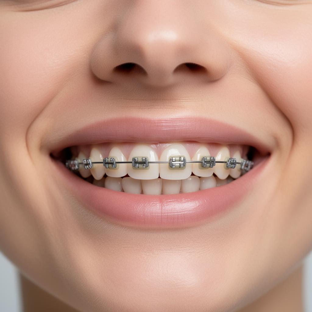 Orthodontist fitting modern ceramic braces with archwire on a patient's teeth at Silk Clinics in Dubai Healthcare City for comprehensive teeth straightening and bite correction